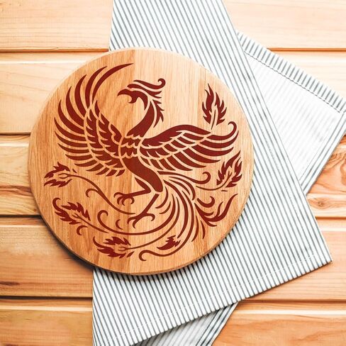 FINGERINSPIRE 6PCS Phoenix Stencils with Brush 7.9x7.9inch Round Chinese Dragon Phoenix Pattern Stencil Firebird Template Animals Theme Template for Drawing DIY Furniture Wall Floor Fabric Decoration in Saudi Arabia