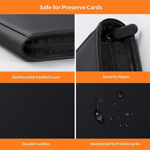 Toploader Binder 4 Pocket, Top Loader Binder for High-Value Trading Cards - Holds 96 Cards in 3" x 4" Top Loaders, Includes 10 Toploaders, Collectible Card Album for TCG, Sports Card, Black in Saudi Arabia