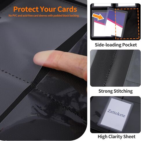Toploader Binder 4 Pocket, Top Loader Binder for High-Value Trading Cards - Holds 96 Cards in 3" x 4" Top Loaders, Includes 10 Toploaders, Collectible Card Album for TCG, Sports Card, Black in Saudi Arabia
