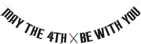 May the 4th Be with You Banner - Fourth Birthday Party Decorations for Boys, Happy 4th Birthday Party Decorations Black Glitter in Saudi Arabia