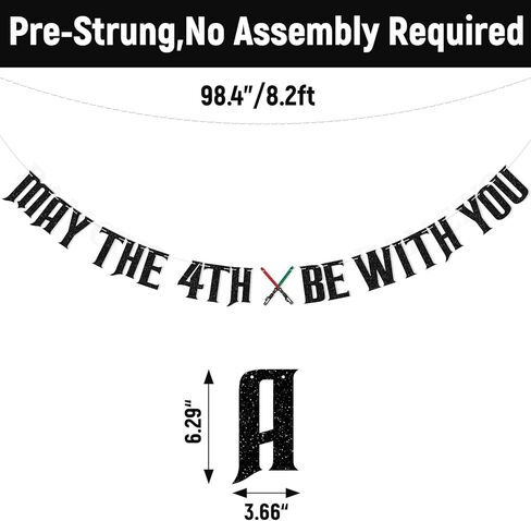 May the 4th Be with You Banner - Fourth Birthday Party Decorations for Boys, Happy 4th Birthday Party Decorations Black Glitter in Saudi Arabia