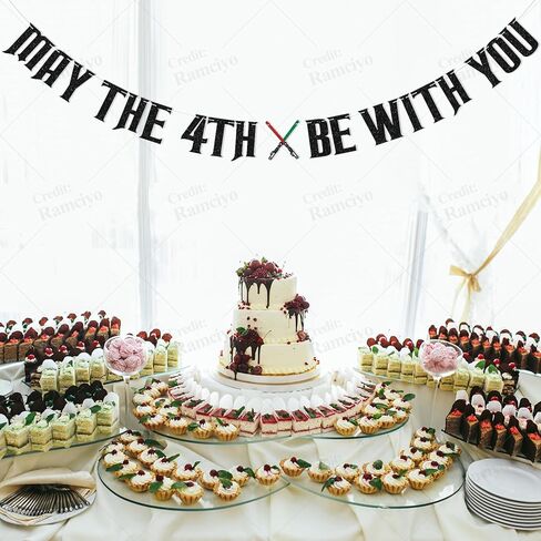 May the 4th Be with You Banner - Fourth Birthday Party Decorations for Boys, Happy 4th Birthday Party Decorations Black Glitter in Saudi Arabia