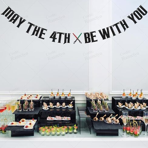 May the 4th Be with You Banner - Fourth Birthday Party Decorations for Boys, Happy 4th Birthday Party Decorations Black Glitter in Saudi Arabia