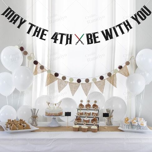 May the 4th Be with You Banner - Fourth Birthday Party Decorations for Boys, Happy 4th Birthday Party Decorations Black Glitter in Saudi Arabia