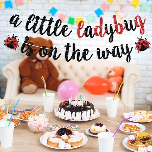 A Little Ladybug is on the Way Banner, Bug Theme Baby Shower Party Decor, It’s A Little Lady, Spring Ladybug Baby’s 1st Birthday Baby Shower Party Decorations Supplies Red Glitter in Saudi Arabia