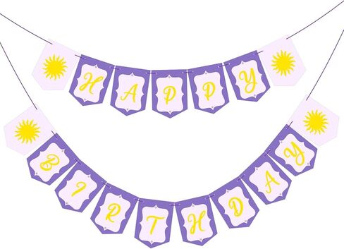 Purple Sun Birthday Flag Banner Decorations for Girls Pre-strung Purple Sun Themed Happy Birthday Flags Sign for Cartoon Princess Backdrop Party Supplies Favors in Saudi Arabia