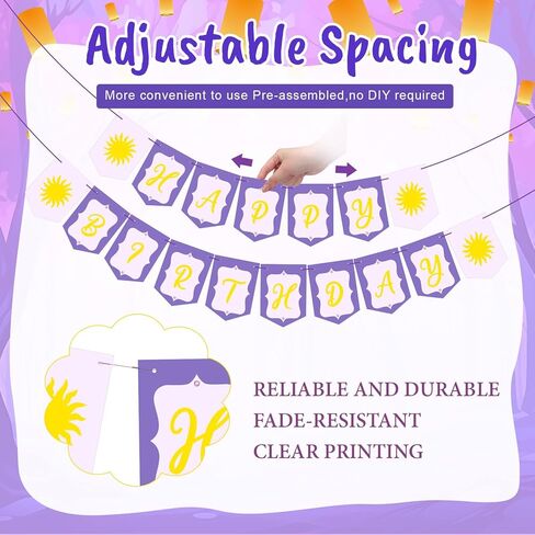 Purple Sun Birthday Flag Banner Decorations for Girls Pre-strung Purple Sun Themed Happy Birthday Flags Sign for Cartoon Princess Backdrop Party Supplies Favors in Saudi Arabia