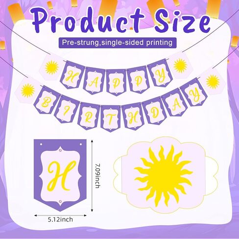 Purple Sun Birthday Flag Banner Decorations for Girls Pre-strung Purple Sun Themed Happy Birthday Flags Sign for Cartoon Princess Backdrop Party Supplies Favors in Saudi Arabia