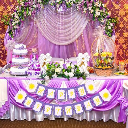 Purple Sun Birthday Flag Banner Decorations for Girls Pre-strung Purple Sun Themed Happy Birthday Flags Sign for Cartoon Princess Backdrop Party Supplies Favors in Saudi Arabia