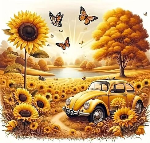 KTHOFCY 5D DIY Diamond Painting Kits for Adults,Sunflower field and Vintage Car Full Drill Embroidery Cross Stitch Crystal Rhinestone Paintings Pictures Arts Wall Decor Painting Dots Kits11.8X11.8inch in Saudi Arabia