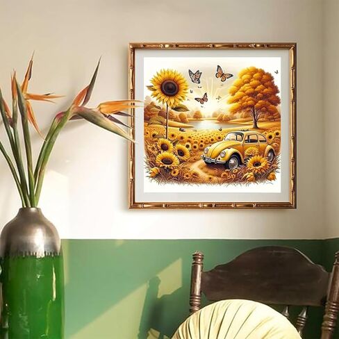 KTHOFCY 5D DIY Diamond Painting Kits for Adults,Sunflower field and Vintage Car Full Drill Embroidery Cross Stitch Crystal Rhinestone Paintings Pictures Arts Wall Decor Painting Dots Kits11.8X11.8inch in Saudi Arabia