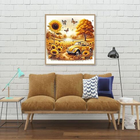 KTHOFCY 5D DIY Diamond Painting Kits for Adults,Sunflower field and Vintage Car Full Drill Embroidery Cross Stitch Crystal Rhinestone Paintings Pictures Arts Wall Decor Painting Dots Kits11.8X11.8inch in Saudi Arabia