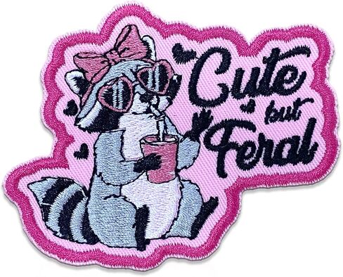 Cute But Feral Raccoon Patch Meme Chaotic Feminine Unhinged Girl Boss Sassy Girly Embroidered Patch for Backpack, Hat, Jackets, Iron On Sew On, Embroidery PVC Patches Gift, Accessories 3 Inch in Saudi Arabia