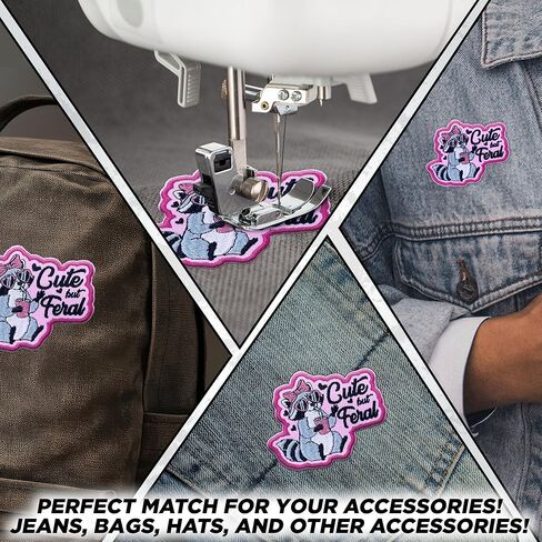 Cute But Feral Raccoon Patch Meme Chaotic Feminine Unhinged Girl Boss Sassy Girly Embroidered Patch for Backpack, Hat, Jackets, Iron On Sew On, Embroidery PVC Patches Gift, Accessories 3 Inch in Saudi Arabia