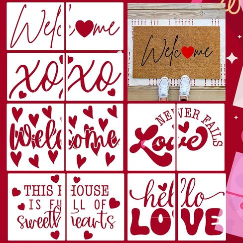 استنسل عيد الحب لسجاد الباب القابل لإعادة الاستخدام، استنسل ممسحة قلب الحب، قوالب رسم XOXO لممسحات الأقمشة الخشبية in Kuwait