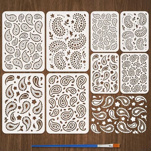 8 قطع من FINGERINSPIRE استنسل رسم بنمط بيزلي مع فرشاة، 8 أنماط DIY ديكور بيزلي استنسل قالب الأزهار موضوع الحيوانات الأليفة رسم استنسل للمشاريع الفنية DIY وديكور المنزل in Saudi Arabia