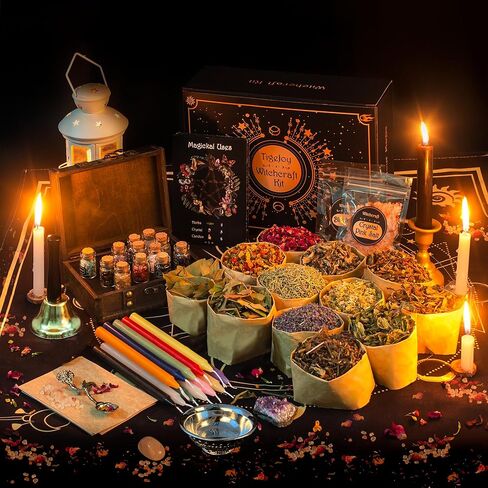 Witchcraft Supplies Witch Stuff Spell Kit 60PCS, Wiccan Supplies and Tools, Include Herb Crystal Candle Amethyst Altar Bowl Witch Bell, Witch Gift Wiccan Starter Kit Altar Supplies Pagan Decor in Saudi Arabia