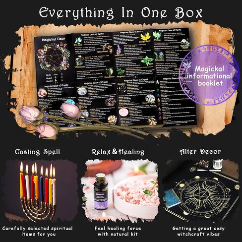 Witchcraft Supplies Witch Stuff Spell Kit 60PCS, Wiccan Supplies and Tools, Include Herb Crystal Candle Amethyst Altar Bowl Witch Bell, Witch Gift Wiccan Starter Kit Altar Supplies Pagan Decor in Saudi Arabia