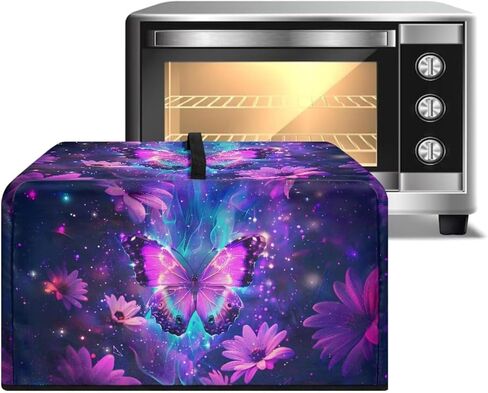 Microwave Oven Dustproof Cover Machine Washable Convection Oven Cover Protector Compatible with Various Small Kitchen Appliances, L, Butterfly Daisy Galaxy Violet Blue in Saudi Arabia