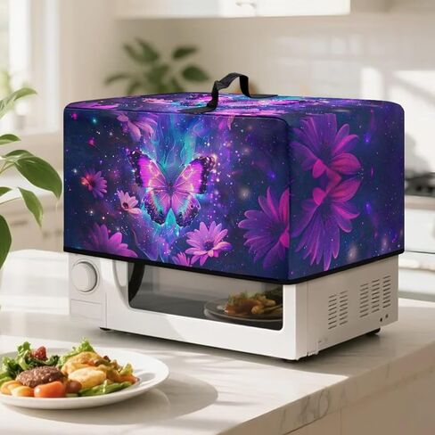 Microwave Oven Dustproof Cover Machine Washable Convection Oven Cover Protector Compatible with Various Small Kitchen Appliances, L, Butterfly Daisy Galaxy Violet Blue in Saudi Arabia