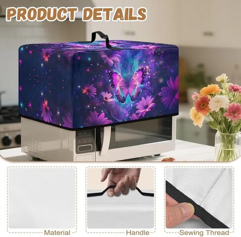 Microwave Oven Dustproof Cover Machine Washable Convection Oven Cover Protector Compatible with Various Small Kitchen Appliances, L, Butterfly Daisy Galaxy Violet Blue in Saudi Arabia