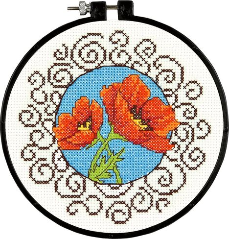 Dimensions Red Poppies Counted Cross Stitch Kit, White 14 Count Aida Cloth, 6'' D in Saudi Arabia