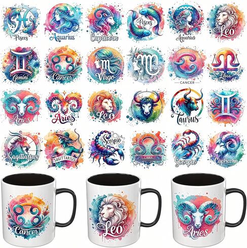 24pcs Zodiac Floral Rose UV DTF Cup Wraps Transfer Waterproof Sticker for Glass Cups Furniture Craft DIY Crafts，Rub on Transfer Stickers for DIY Water Bottle Laptop Decal Wood Car in Saudi Arabia