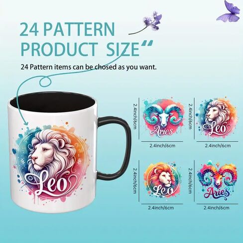 24pcs Zodiac Floral Rose UV DTF Cup Wraps Transfer Waterproof Sticker for Glass Cups Furniture Craft DIY Crafts，Rub on Transfer Stickers for DIY Water Bottle Laptop Decal Wood Car in Saudi Arabia