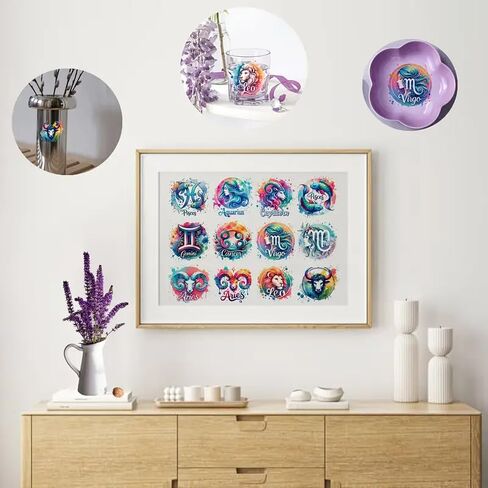 24pcs Zodiac Floral Rose UV DTF Cup Wraps Transfer Waterproof Sticker for Glass Cups Furniture Craft DIY Crafts，Rub on Transfer Stickers for DIY Water Bottle Laptop Decal Wood Car in Saudi Arabia