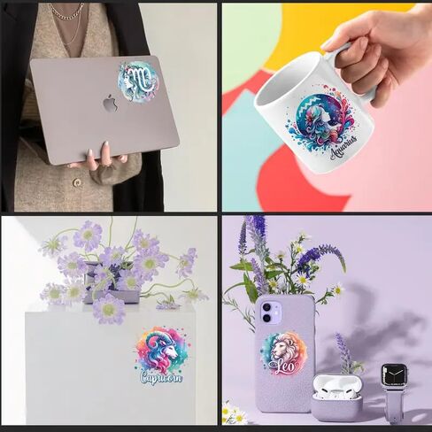 24pcs Zodiac Floral Rose UV DTF Cup Wraps Transfer Waterproof Sticker for Glass Cups Furniture Craft DIY Crafts，Rub on Transfer Stickers for DIY Water Bottle Laptop Decal Wood Car in Saudi Arabia