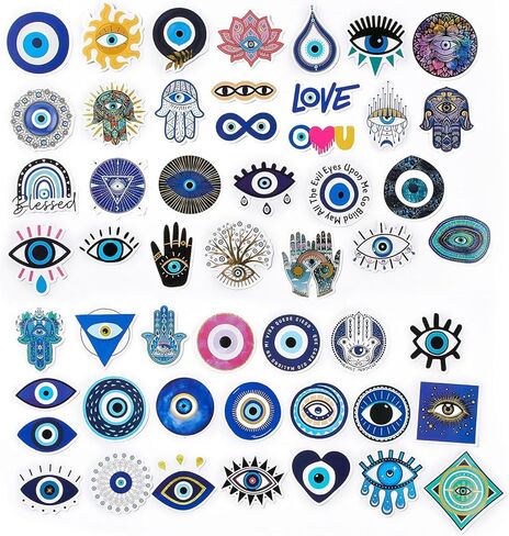 1 Bag 50Pcs Evil Eye Theme Paper Stickers Sets, Adhesive Decals for Scrapbooking, Crafting, DIY Projects, Diaries, and Art Supplies, Photo Album Decoration, Mixed Color, 27~72x39~72x0.2mm in Saudi Arabia