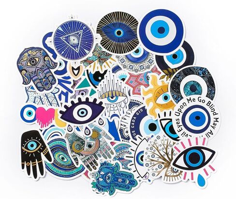 1 Bag 50Pcs Evil Eye Theme Paper Stickers Sets, Adhesive Decals for Scrapbooking, Crafting, DIY Projects, Diaries, and Art Supplies, Photo Album Decoration, Mixed Color, 27~72x39~72x0.2mm in Saudi Arabia