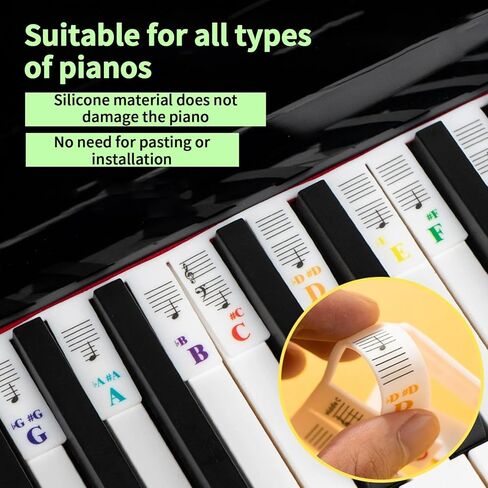 Piano Keyboard Stickers,Colorful Piano Notes Guide for Beginner Stickers, Removable, 88-Key Full Size, Reusable in Saudi Arabia