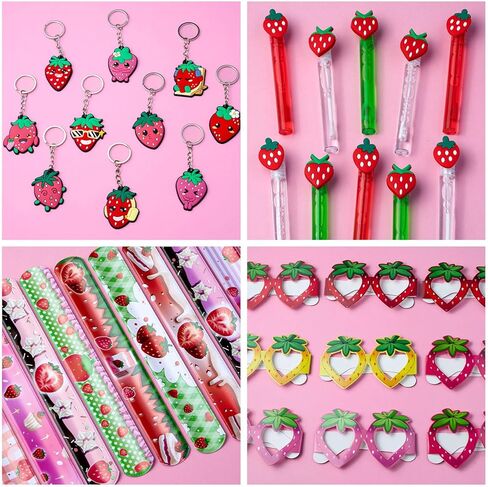 WHALEISLAND Strawberry Party Favor Sweet Berry gift bag Stickers Stampers Keychain Paper Straws Gift Rewards for Kids Girls Birthday Supplies in Saudi Arabia