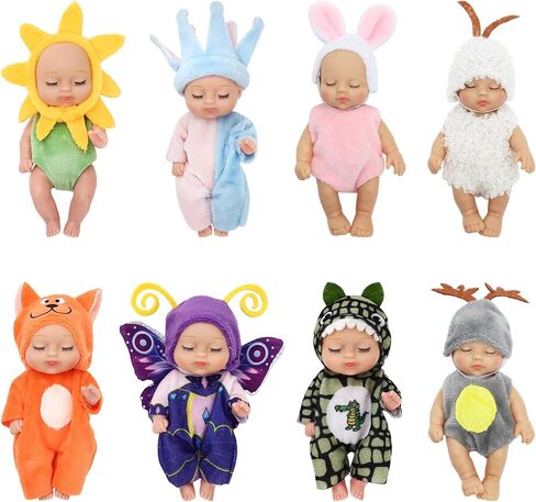 ONEST 8 Sets 4 Inch Dolls Cute Doll Include 8 Pieces Mini Dolls, 8 Sets Handmade Doll Clothes in Saudi Arabia