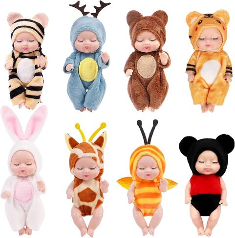 ONEST 8 Sets 4 Inch Dolls Cute Doll Include 8 Pieces Mini Dolls, 8 Sets Handmade Doll Clothes in Saudi Arabia