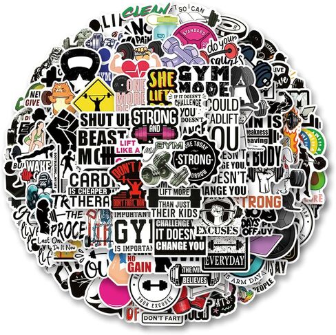 104pcs Fitness Aesthetic Vinyl Waterproof Decals Stickers Pack Gym Cute Cartoon for Water Bottle,Laptop,Phone,Skateboard,Scrapbooking,Bumper for Party Supply Decor Favor in Saudi Arabia