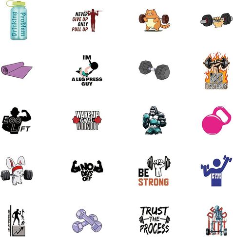 104pcs Fitness Aesthetic Vinyl Waterproof Decals Stickers Pack Gym Cute Cartoon for Water Bottle,Laptop,Phone,Skateboard,Scrapbooking,Bumper for Party Supply Decor Favor in Saudi Arabia