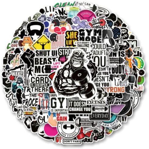 104pcs Fitness Aesthetic Vinyl Waterproof Decals Stickers Pack Gym Cute Cartoon for Water Bottle,Laptop,Phone,Skateboard,Scrapbooking,Bumper for Party Supply Decor Favor in Saudi Arabia