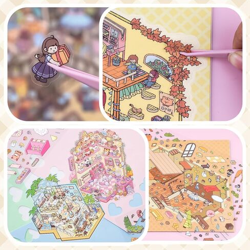 مشاهد ملصقات ثلاثية الأبعاد كتابين كبيرين مع 12 مجموعة، اصنع ملصقات منزلك الخاصة، مشهد ملصقات منزلية ثلاثية الأبعاد لتخفيف التوتر لدى البالغين، علاج بالملصقات ومتعة لتمضية الوقت in Kuwait