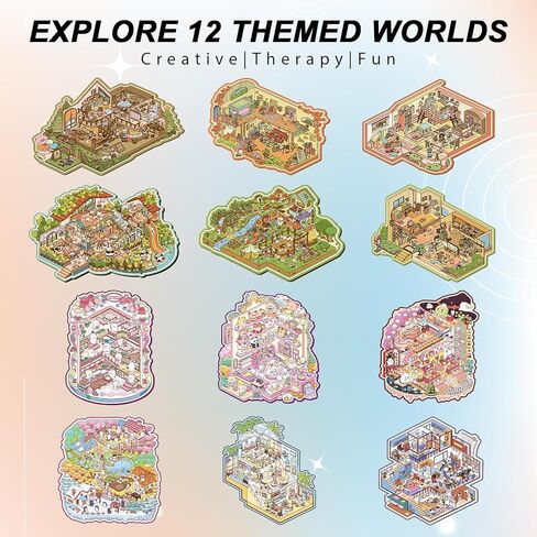 مشاهد ملصقات ثلاثية الأبعاد كتابين كبيرين مع 12 مجموعة، اصنع ملصقات منزلك الخاصة، مشهد ملصقات منزلية ثلاثية الأبعاد لتخفيف التوتر لدى البالغين، علاج بالملصقات ومتعة لتمضية الوقت in Kuwait