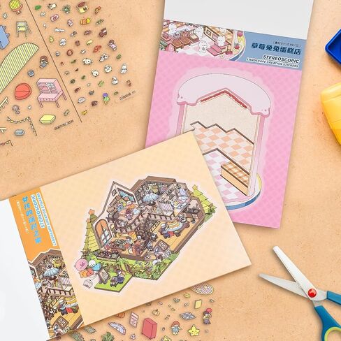 مشاهد ملصقات ثلاثية الأبعاد كتابين كبيرين مع 12 مجموعة، اصنع ملصقات منزلك الخاصة، مشهد ملصقات منزلية ثلاثية الأبعاد لتخفيف التوتر لدى البالغين، علاج بالملصقات ومتعة لتمضية الوقت in Kuwait