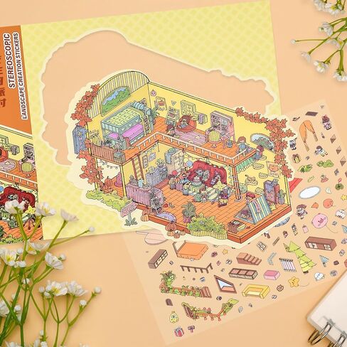 مشاهد ملصقات ثلاثية الأبعاد كتابين كبيرين مع 12 مجموعة، اصنع ملصقات منزلك الخاصة، مشهد ملصقات منزلية ثلاثية الأبعاد لتخفيف التوتر لدى البالغين، علاج بالملصقات ومتعة لتمضية الوقت in Kuwait