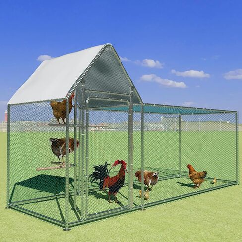 Large Metal Chicken Coop Walk-in Poultry Cage with Waterproof&Anti-UV Cover, Galvanized Steel Spire Top Coops with Door for Outdoor Backyard Farm Use 20 Chickens 9.8×9.8×6.6ft in Saudi Arabia