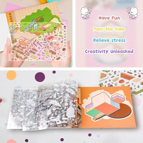 مشاهد ملصقات ثلاثية الأبعاد كتابين كبيرين مع 12 مجموعة، اصنع ملصقات منزلك الخاصة، مشهد ملصقات منزلية ثلاثية الأبعاد لتخفيف التوتر لدى البالغين، علاج بالملصقات ومتعة لتمضية الوقت in Kuwait