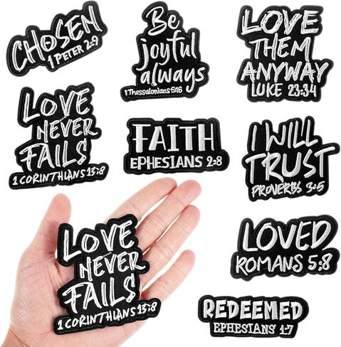 Sibba 16 pcs Christian Embroidered Iron on Patches, Bible Verse Embroidery Applique Patches Inspirational Motivational Religious Faith Sew on Patch Appliques for Christmas Hat Backpack Jacket Clothes in Saudi Arabia
