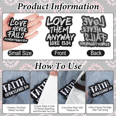 Sibba 16 pcs Christian Embroidered Iron on Patches, Bible Verse Embroidery Applique Patches Inspirational Motivational Religious Faith Sew on Patch Appliques for Christmas Hat Backpack Jacket Clothes in Saudi Arabia
