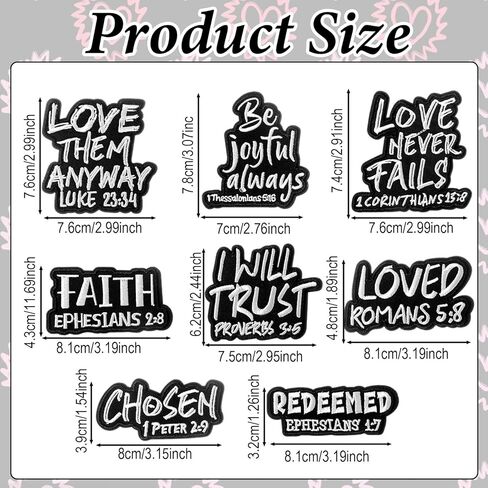 Sibba 16 pcs Christian Embroidered Iron on Patches, Bible Verse Embroidery Applique Patches Inspirational Motivational Religious Faith Sew on Patch Appliques for Christmas Hat Backpack Jacket Clothes in Saudi Arabia
