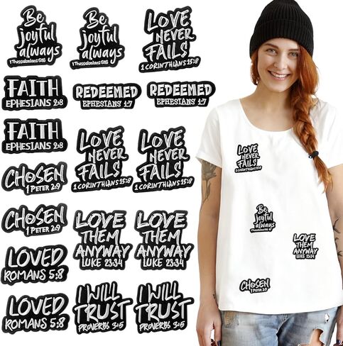 Sibba 16 pcs Christian Embroidered Iron on Patches, Bible Verse Embroidery Applique Patches Inspirational Motivational Religious Faith Sew on Patch Appliques for Christmas Hat Backpack Jacket Clothes in Saudi Arabia