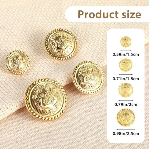 40PCS Gold Brass Buttons for Blazer, Small Golden Metal Vintage Decorative Shank Sewing Button Pins for Clothes, Suit, Coat, Jacket Uniform, DIY Crafts(15/18/20/25mm) in Saudi Arabia